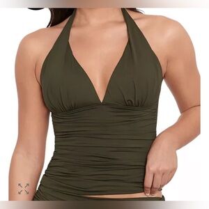 Lauren Ralph Lauren Women's Solid Ruched Halter Tankini Swim Top Size US 4